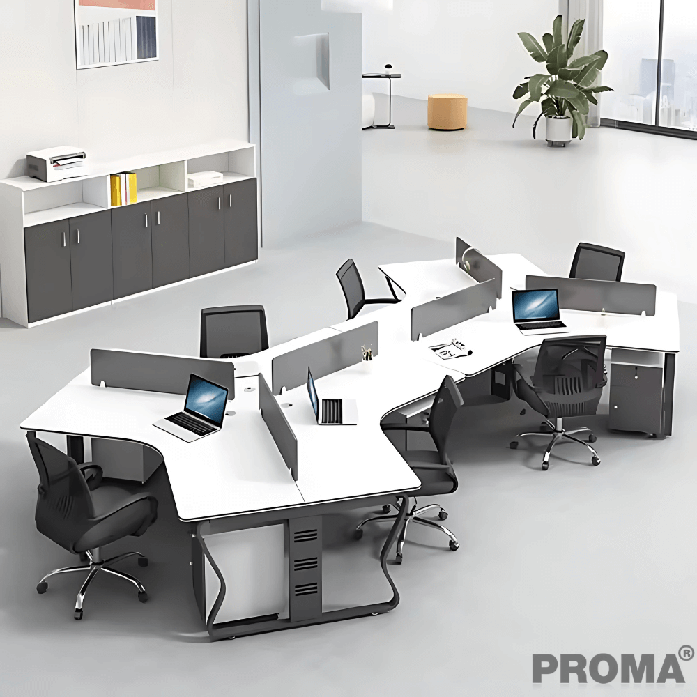 [Pre-order] โต๊ะทำงาน Proma-POD-05 สีขาว/ดำ แบบ 6 ที่นั่ง (มีตู้เอกสาร)